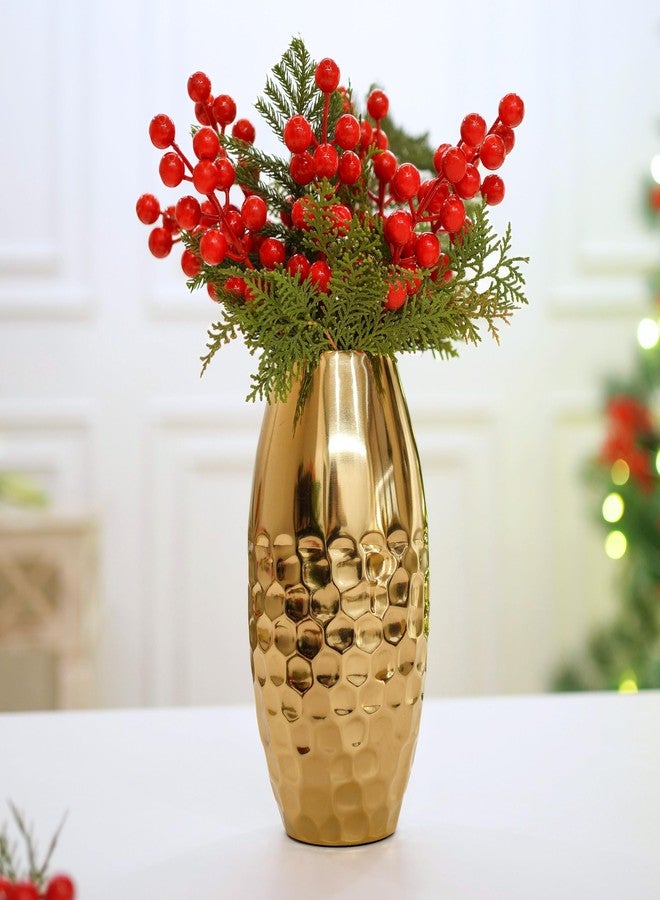 Behoma Metal Hammered Vase for Home Decor Decoratives for Indoor Living Room | Best Gift for Birthday Anniversary Valentine's Day |Golden Half Hammered Oblong Shape 1 Large Pcs (Flower not Included) - Image 1